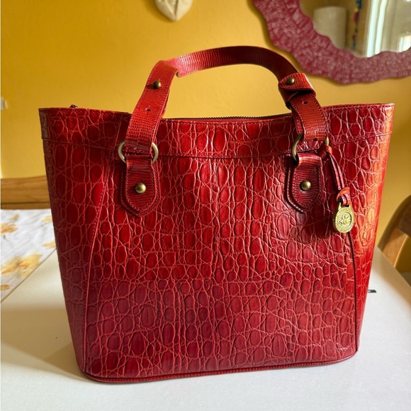 Brahmin Handbags - Vtg Brahmin Red Leather Tote Bag Prissy Collection Croc-Embossed Purse